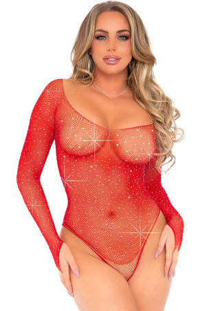 Rhinestone Snap Crotch Bodysuit - One Size - Red LA-89231RD