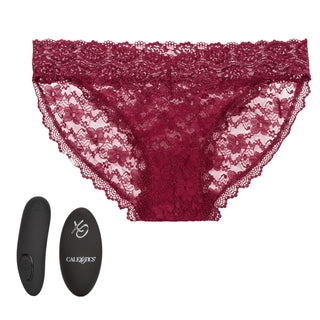 Remote Control Lace Panty Set - S/ M - Burgundy SE0077883